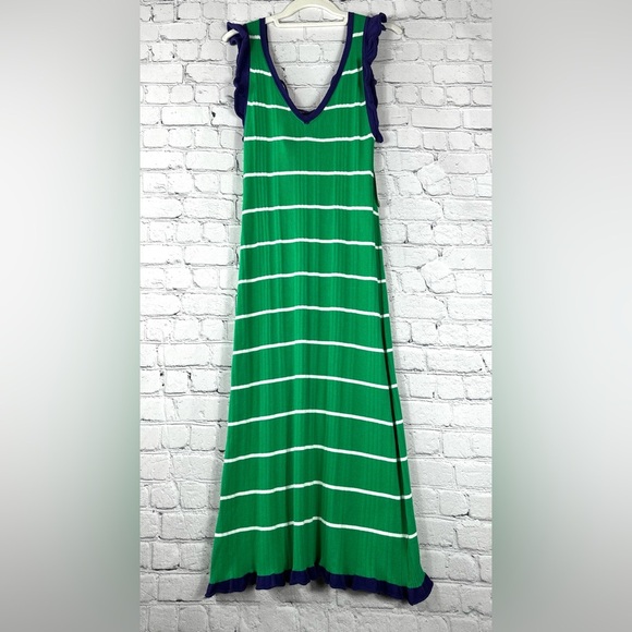 Anthropoligie NWT Daily Practice Green/Navy Striped Dress, Size Medium Petite - Picture 4 of 15